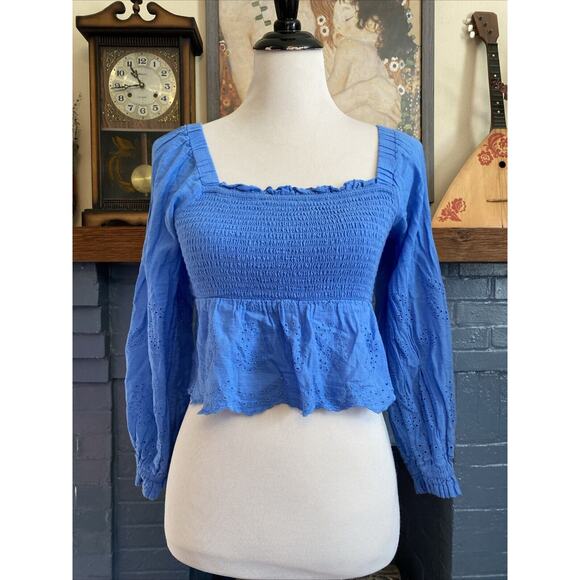 American Eagle S Lot of 2 Women's Tops Ruffle Crop Floral Shirts Peasant Smocked - Picture 3 of 10